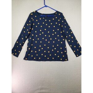 Here & Now Top Women Medium‎ M Navy Blue Polka Dot Long Sleeve Viscose Blouse